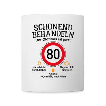 80. Geburtstag Schonend Behandeln Oldtimer Ist 80 - Tasse - Weiß - Vorne