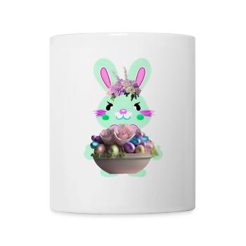 lapin de Pâques mignon avec des œufs de Pâques - Mug blanc - blanc - Devant