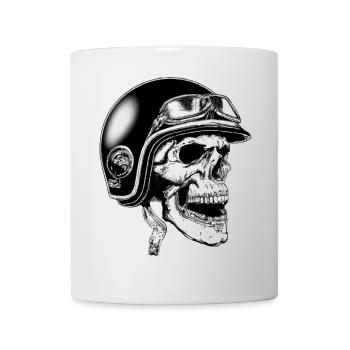 Biker skull with helmet and goggles - Mug - white - Front