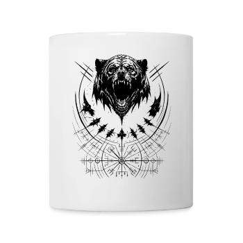 Grizzly Bear Vegvisir Runes Compass Viking Tribal - Mug - white - Front