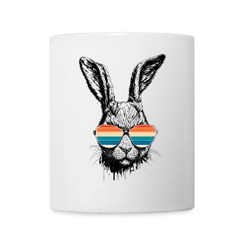 Lapin rétro avec lunettes de soleil oreilles de lapin de Pâques - Mug blanc - blanc - Devant