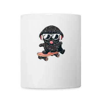 Hund Mops auf Skateboard - Tasse - Weiß - Vorne