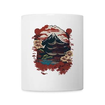 Temples japonais Paysage de montagne Vintage - Mug blanc - blanc - Devant
