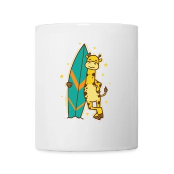 Girafe avec une planche de surf Zoo Savannah - Mug blanc - blanc - Devant