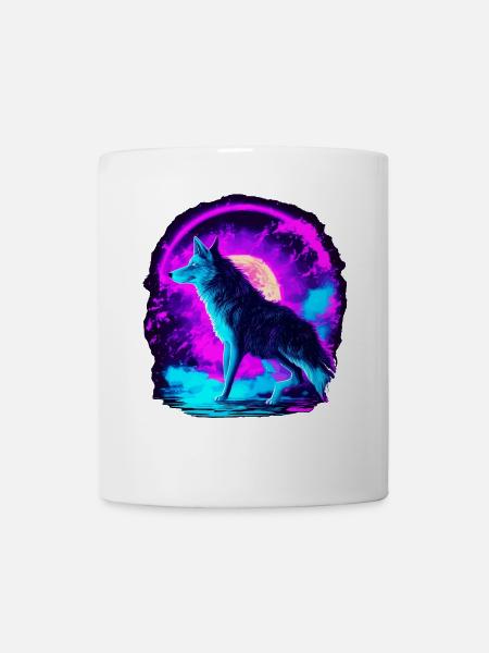 Wolf Neon Illustration Synthwave Art - Tasse - Weiß