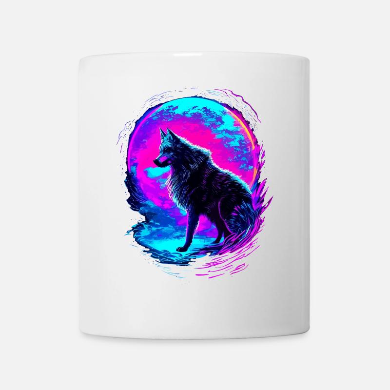 Wolf Neon Moon Synthwave - Tasse - Weiß