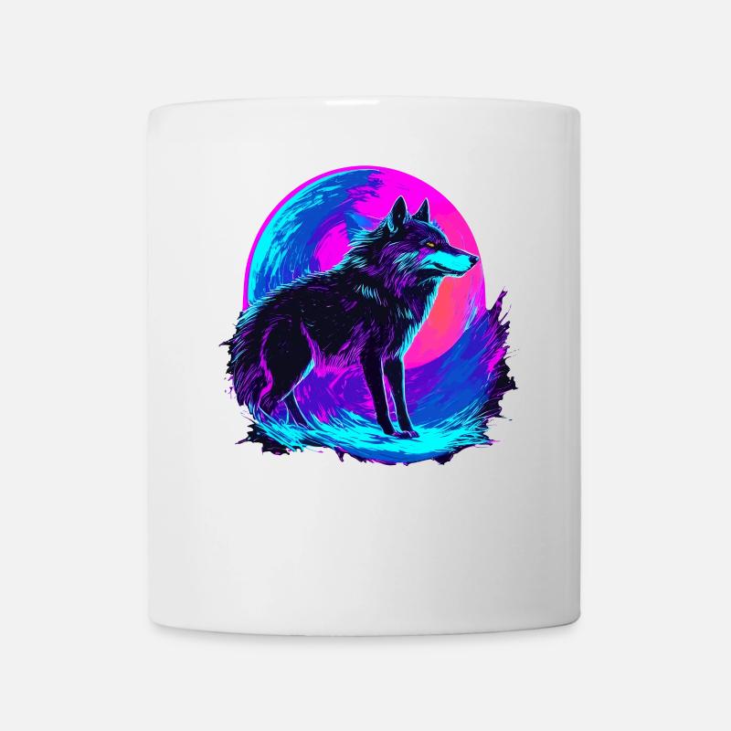 Colorful Wolf Neon Moon Synthwave - Tasse - Weiß