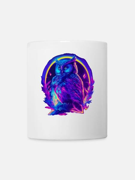 Mystisch leuchtende Eule Neon Synthwave - Tasse - Weiß
