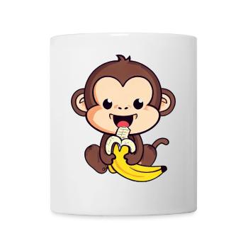 Un singe mignon mange une banane - Mug blanc - blanc - Devant