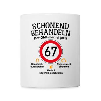 67. Geburtstag Schonend Behandeln Oldtimer Ist 67 - Tasse - Weiß - Vorne