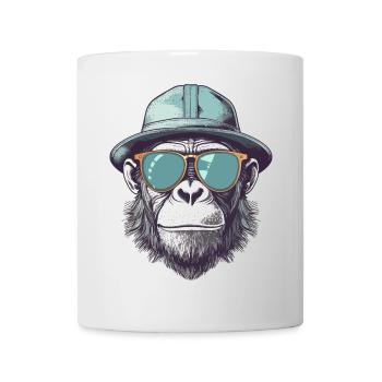 Singe cool avec lunettes de soleil et chapeau - Mug blanc - blanc - Devant
