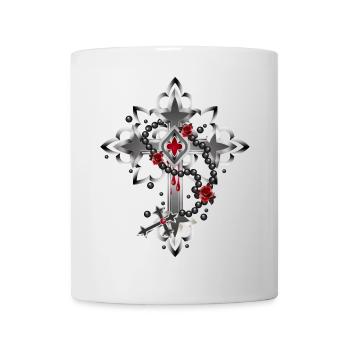 Croix faite d’éléments gothiques et chapelet - Mug blanc - blanc - Devant