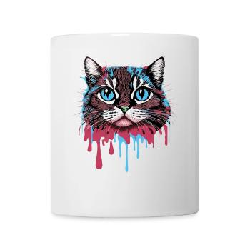 Verrücktes buntes Splash Art Katzendesign - Tasse - Weiß - Vorne