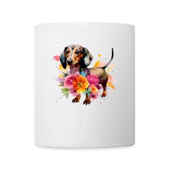 Dachshund Dog Teckel Watercolor Art Flowers - Mug - white - Front
