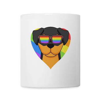 Rainbow - Dog Rottweiler with glasses and heart - Mug - white - Front