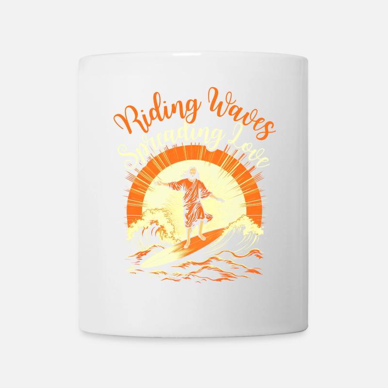Surfing Jesus - Riding Waves Spreading Love - Mug - white