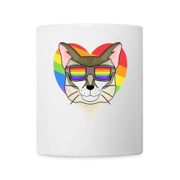 Regenbogen - Katze Singapura mit Brille und Herz - Tasse - Weiß - Vorne