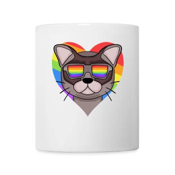 Regenbogen - Katze Burma-Katze mit Brille und Herz - Tasse - Weiß - Vorne