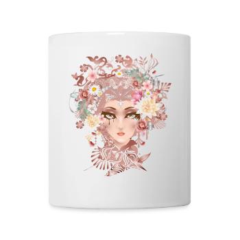 Portrait of a young woman with flowers in her hair - Mug - white - Front