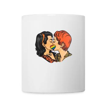 Liebespaar mit Regenbogenherz - Tasse - Weiß - Vorne