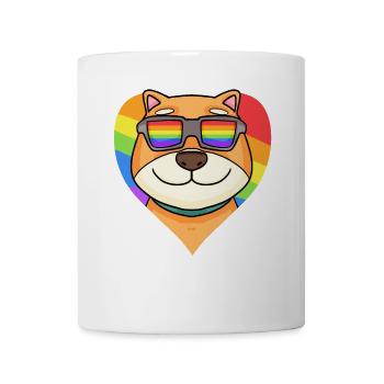Rainbow - Dog Shiba Inu with glasses and heart - Mug - white - Front