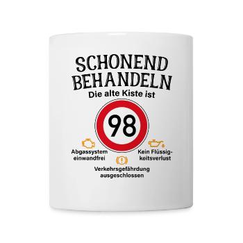 98. Geburtstag Schonend Behandeln 98 Alte Kiste 98 - Tasse - Weiß - Vorne