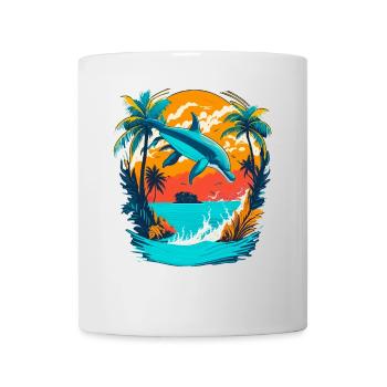 Dolphin with Tropical Sunset - Mug - white - Front