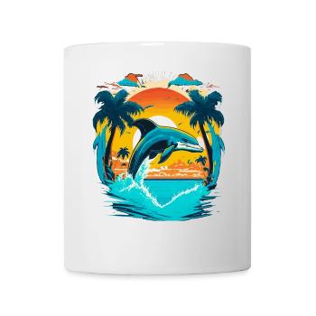 Springender Delphin im Sonnenuntergang - Tasse - Weiß - Vorne