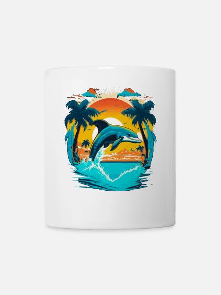 Springender Delphin im Sonnenuntergang - Tasse - Weiß