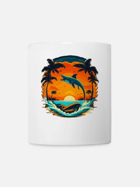 Delphin Sommer Sunset - Tasse - Weiß