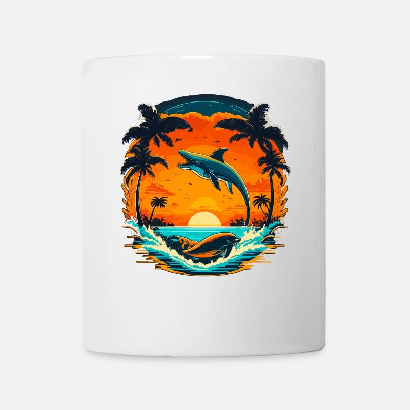 Delphin Sommer Sunset - Tasse - Weiß