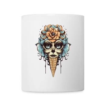 Blumen-Totenkopf Eistüte Design - Mug - white - Front