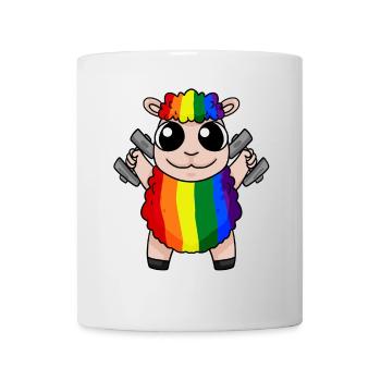 Rainbow Sheep with Dumbbells - LGBT Sheep Cute - Mug blanc - blanc - Devant