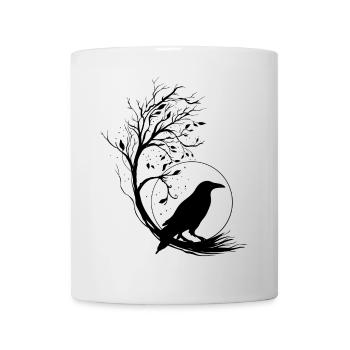 Rabe Vollmond Baum Silhouette - Mystische Nacht - Tasse - Weiß - Vorne