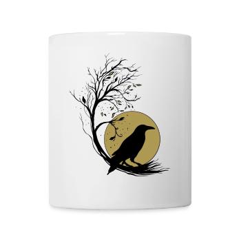 Rabe Vollmond Baum Magie Herbst Gothic Wicca - Tasse - Weiß - Vorne
