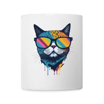 Stylish Rainbow Sunglasses Cat – Cool Feline - Mug - white - Front