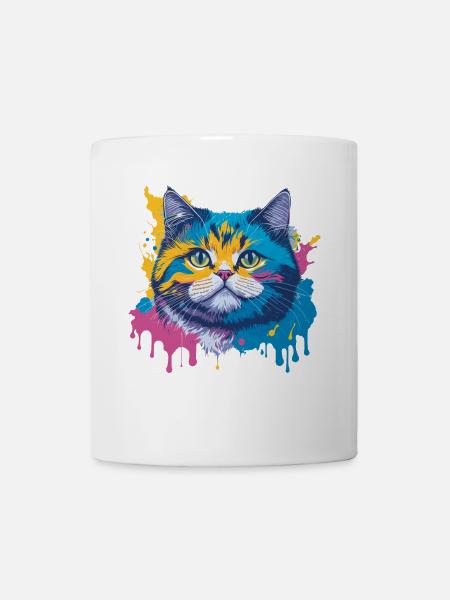 Color Splash Cat - Artistic Feline Expression - Mug - white