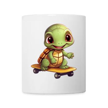 Skateboardende Schildkröte, Sportliches Tierdesign - Tasse - Weiß - Vorne