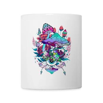 psychedelische Pilzkunst mit einem Auge und Blumen - Tasse - Weiß - Vorne