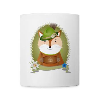 niedlicher Fuchs in Tracht mit Hut und Lederhose - Tasse - Weiß - Vorne