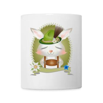 little rabbit in traditional costume with hat and lederhosen - Mug - white - Front