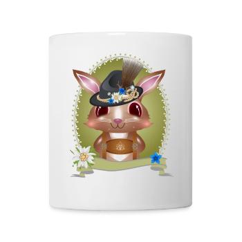 Mignon lapin en costume traditionnel avec chapeau et pantalon en cuir - Mug blanc - blanc - Devant