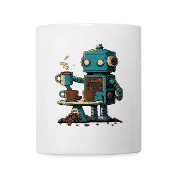 Blechroboter macht Kaffee - Tasse - Weiß - Vorne