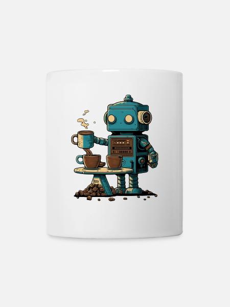 Blechroboter macht Kaffee - Tasse - Weiß