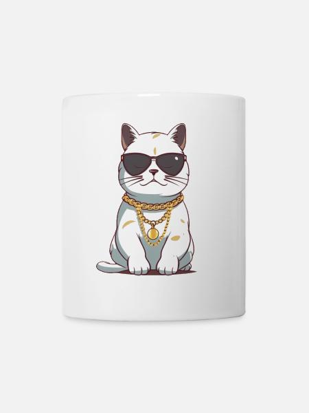 Cool cat with sunglasses and gold chain - Mug - white