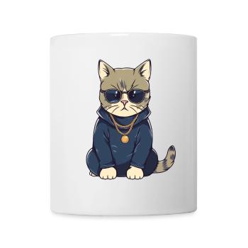 Chat avec lunettes de soleil et sweat à capuche - Mug blanc - blanc - Devant