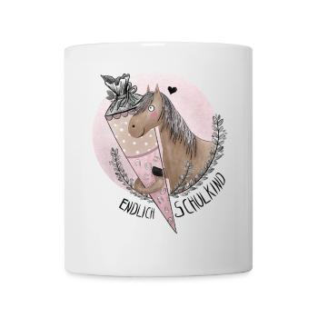 Endlich Schulkind Pferd mit Schultüte - Tasse - Weiß - Vorne
