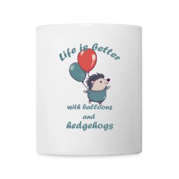 Kleiner Igel mit Luftballons und Schriftzug - Tasse - Weiß - Vorne
