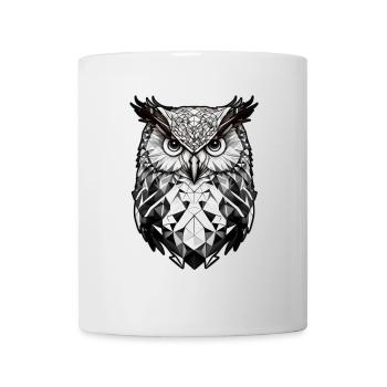 Tête de hibou géométrique noir et blanc - Mug blanc - blanc - Devant