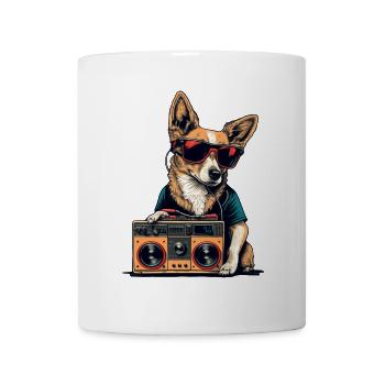 Dog with boombox and sunglasses - Mug - white - Front